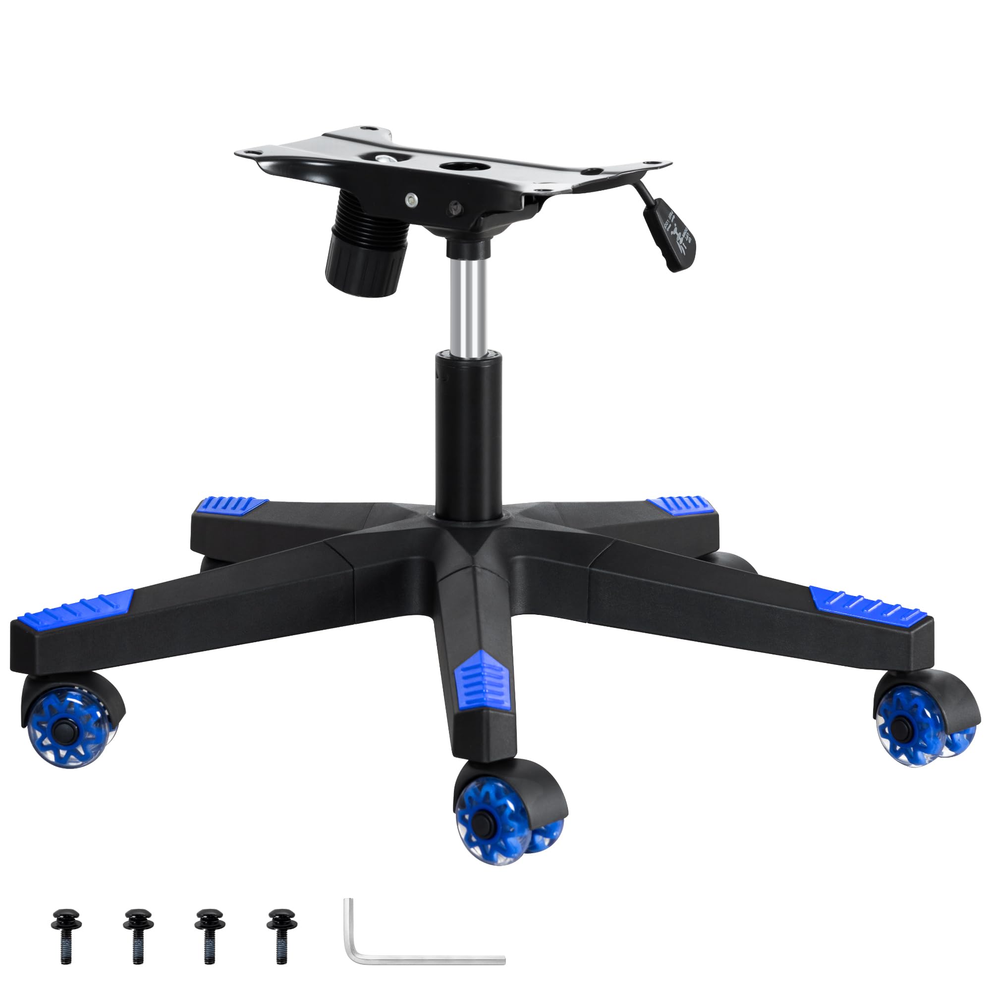 Photo 1 of Frassie Nylon Gaming Chair Base Replacement Set with Bottom Plate Mechanism Gas Cylinder, 5 Dual Rubber Wheels (Blue)