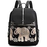 JOZZYAPA Elephant Lightweight Waterproof Rucksack Nylon Anti Theft Canvas Black Backpack Lovely Unique Elephant Gifts for Women and Girls, 263310cm