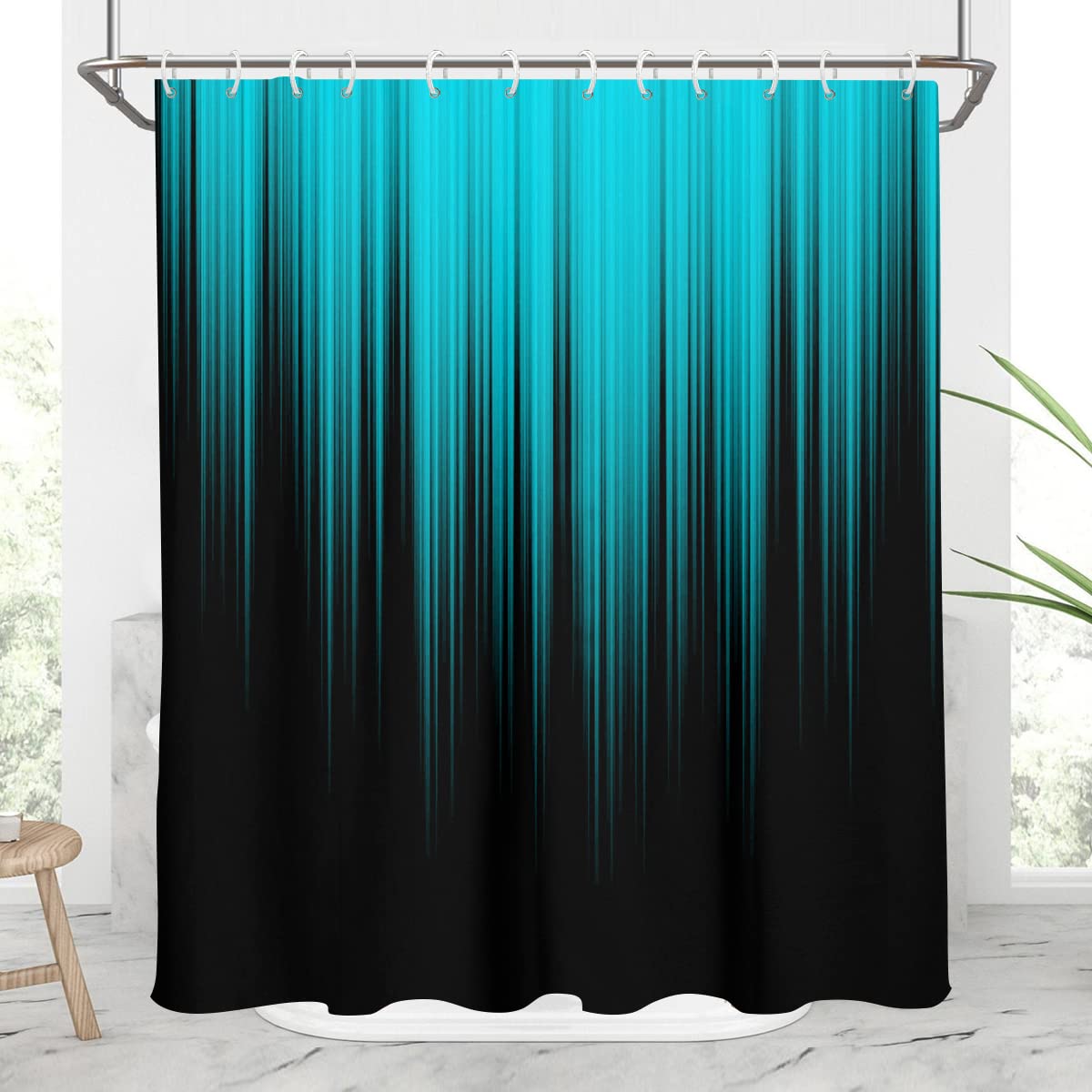 Photo 1 of AAtter Teal and Black Shower Curtain Turquoise Aqua Gothic Goth Dark Ombre Boho Cool Anime Abstract Mens Boys Teen Modern Art Aesthetic Home Bathroom Decor Bathtub Set with 12 Hooks, 60x72, Gradient