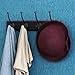 SONGMICS Wooden Wall Mounted Coat Rack 16 Inch Rail with 4 Metal Hooks for Entryway Bathroom Closet Room Dark Brown