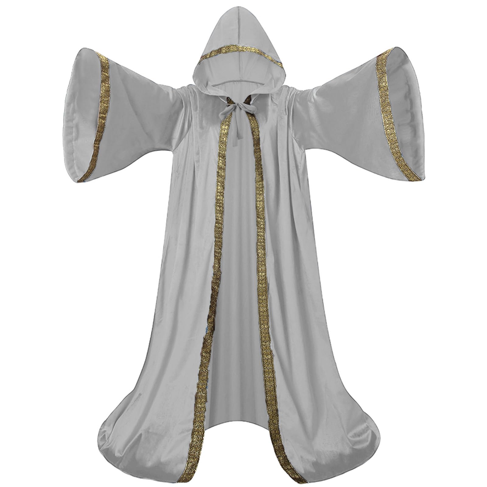 DELIVESS Unisex Velvet Wizard Robe Wizard Cloak Cosplay Renaissance Costume Halloween (59.06",Light Gray)