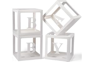 Voircoloria Baby Boxes with Letters, 4 Transparent Balloon for Gender Reveal Birthday Wedding Baby Shower Decorations (White)