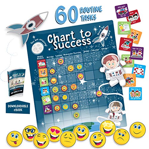 Chart to Success| Magnetic Dry Erase| Daily Routine Responsibility Chore Chart for Kids| 80 Emojis| 60 Tasks, Including Behavior and Self-Care| Fun Design for Both Boys and Girls| Raising a Star