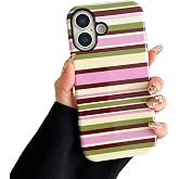Sayoaho for iPhone 16 Case Cute Retro Yellow Colorful Striped Phone Case | Retro Preppy Pattern Design for Women, Soft TPU and Hard Back Shockproof Phone Cover for iPhone 16 6.1 ''