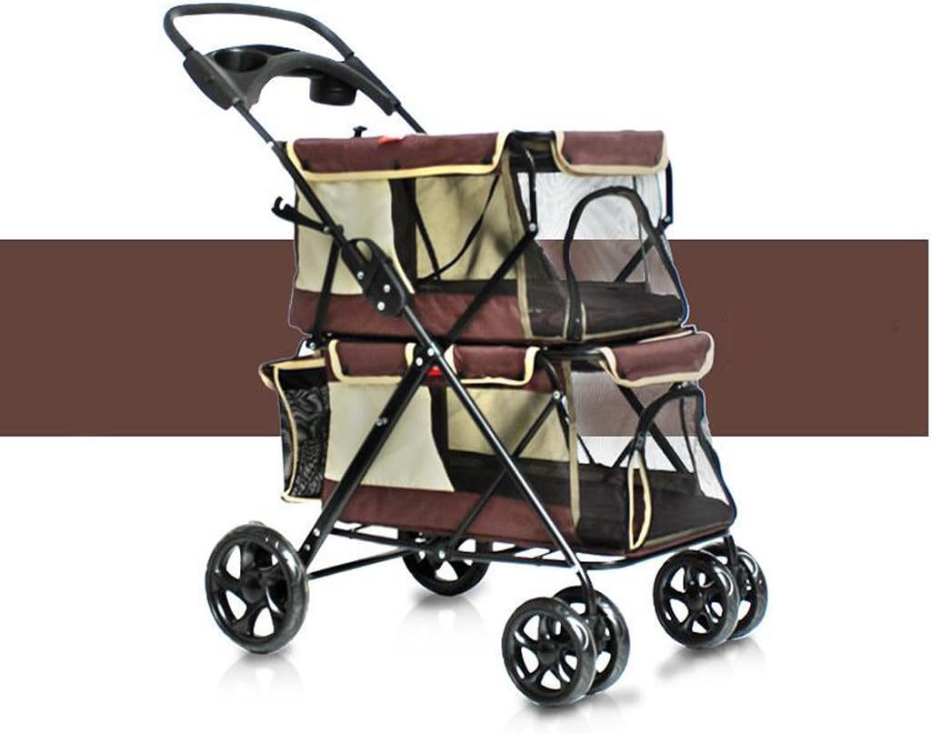 NAUY Easy folding double pet trolley Dogs big space carts Four rounds