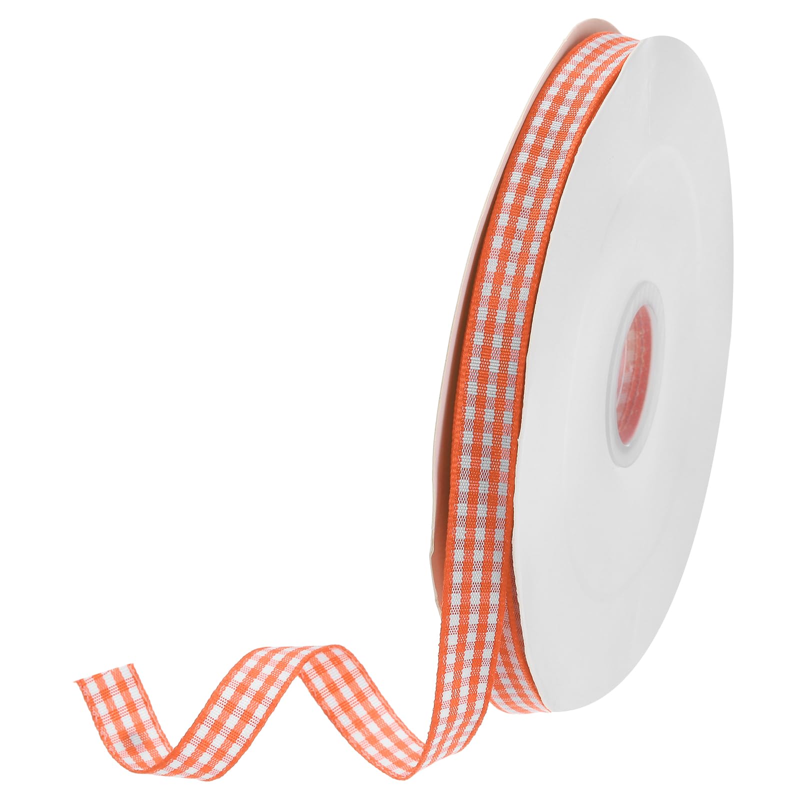 DMiotech 3/8 Inch 50 Yards Gingham Ribbon, Checkered Ribbon Plaid Ribbon for Gift Wrapping Decoration Art Craft DIY, Orange and White — image 1