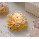 Jasmine Flower Shape Scented Candle,50G Multicolour Romantic Soy Wax Aesthetic Decorative Healing Candle for Valentine's Day Wedding Birthday,Prefect Gift for Meditation Stress Relief Mood (Yellow)