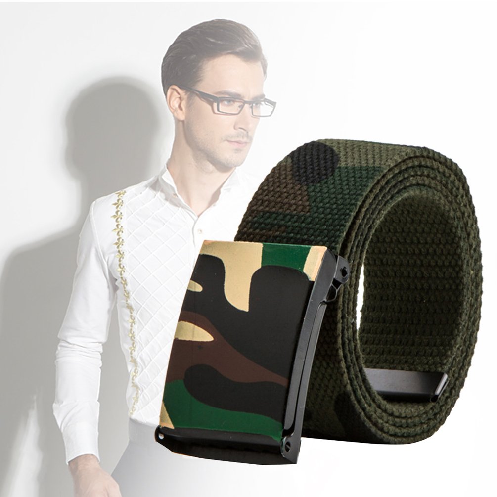 Vbiger Men\'s Plain Canvas Casual All-match Belt (D-Army Green / 110cm)