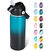 Fijinhom 32oz Insulated Stainless Steel Water Bottle, Wide Mouth Double Wall Vacuum, Silicone Straw, Sweat & Leak Proof, BPA Free Insulated Water Flask for Travel, Keep Cold 24h Hot 12h, Blue