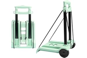 FELICON Portable Folding Hand Truck Lightweight Trolley Compact Utility Cart with 50kg/110lbs Heavy Duty 2 Wheels Solid Construction Adjustable Handle for Moving Travel Shopping Office Luggage Use(BY07-Green)