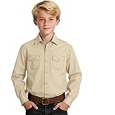 Boys Western Shirt for Kids Long Sleeve Button-Down Cowboy Shirt with Two Pockets, Size 2T-18 Years