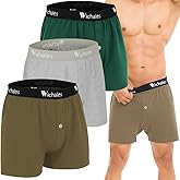 Wichales Men’s Boxers Cotton Underwear – Premium Boxer Shorts 3 Pack, Relaxed Fit Shorts with Button Fly, Tagless Waistband