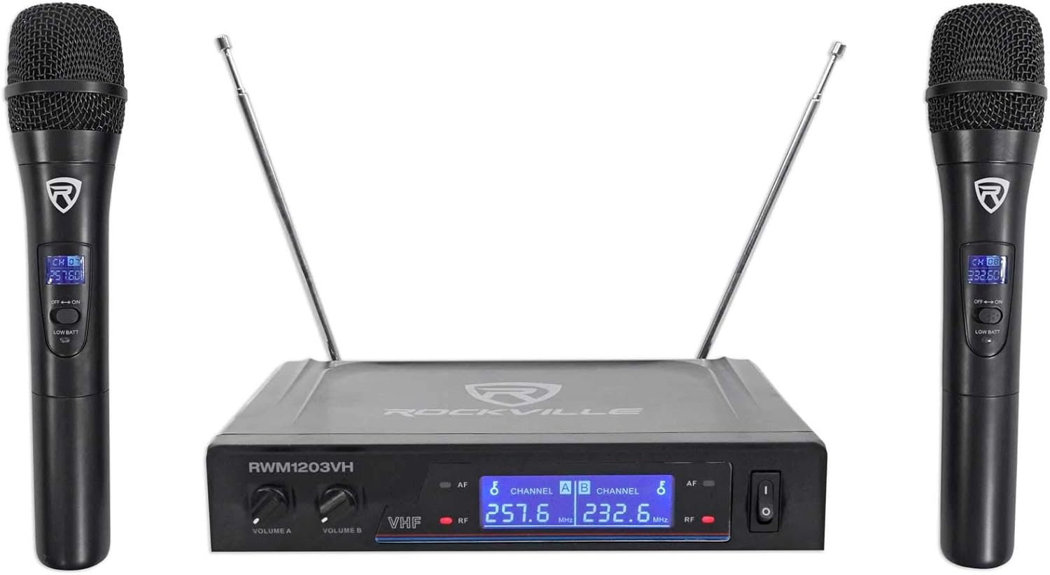 Rockville RWM1203VH VHF Wireless Dual Handheld Microphone System/Digital Display