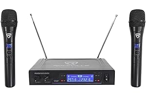Rockville RWM1203VH Dual Wireless Handheld Microphone System, 2 Mics, VHF Long Range, Clear Sound, Digital Display, for Karao