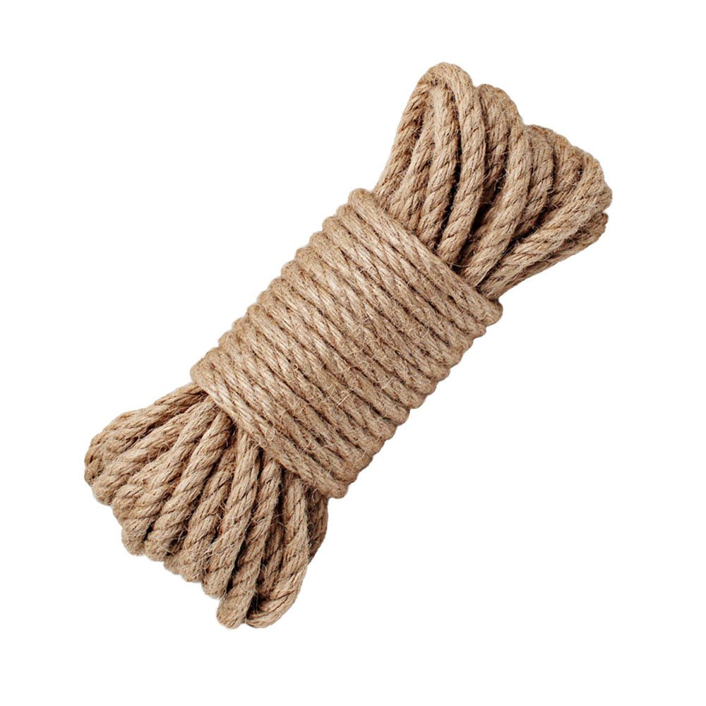 YOCZOX 1 Roll Jute Rope Jute Twine String, 100% Natural Strong Twisted Hemp Cord, 32Ply Multi Purpose for Gardening, Camping, Climbing, Hanging, Pets, Tug of War, Never Breaks (8MM, 50 Feet)