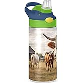 GOODOLD Farm Cow Pattern Kids Water Bottle, Insulated Stainless Steel Water Bottles with Straw Lid, 12 oz BPA-Free Leakproof Duck Mouth Tumbler for Boys Girls