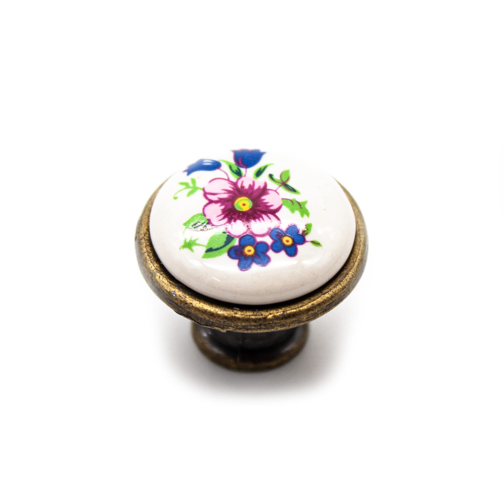 DOJA Barcelona Children Furniture Handles Children’s Furniture Knobs Vintage Spring Flower Ø26.5X23Mm Pack 4 Porcelain and Brass Kids Cupboard Door Knobs Nursery Cupboard Decorative Kids Drawer...