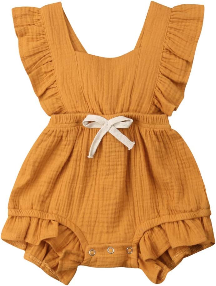 Ritatte Newborn Baby Girl Romper Bodysuits Cotton Flutter Sleeve One-Piece Romper Outfits Clothes
