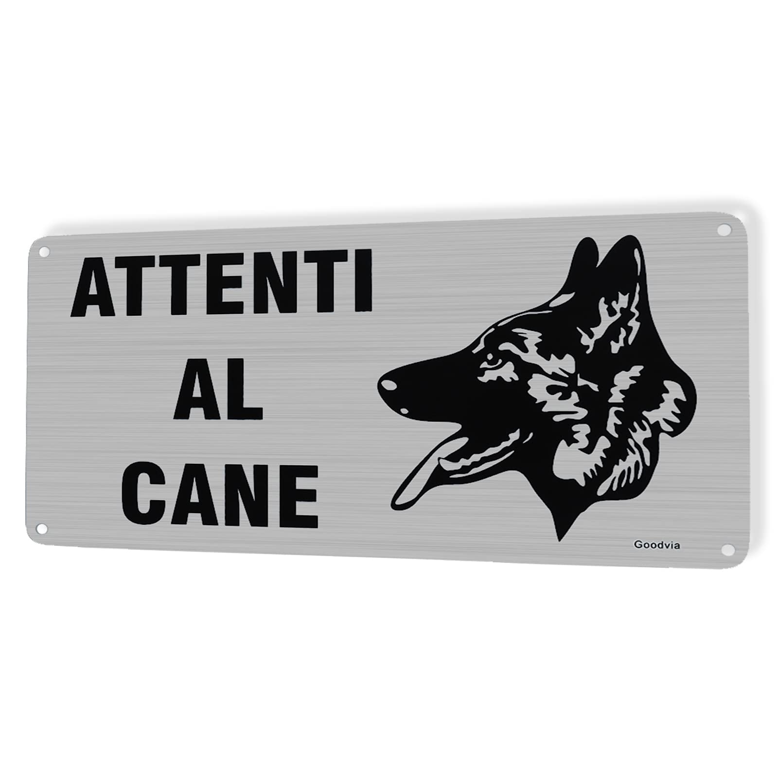 Goodvia Attentive to the Dog Sign Aluminum 15x30cm, Attention to the Dog Brushed Metal Signs, Dog Careful Tag Durable, Waterproof and UV Protection Are Suitable for Outdoor