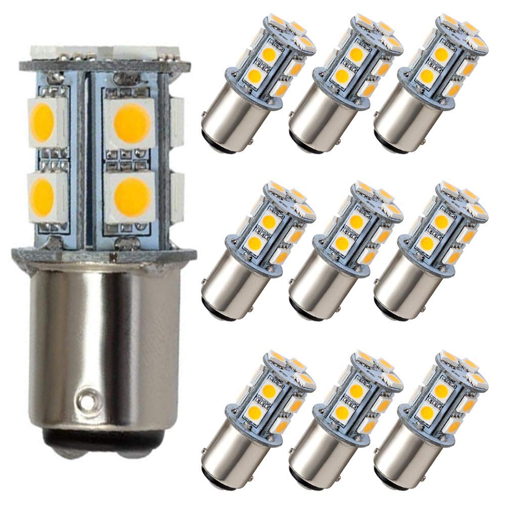 GRV Ba15d 1076 1142 High Power LED Light Bulb 13-5050SMD DC 12V Warm White Pack of 10