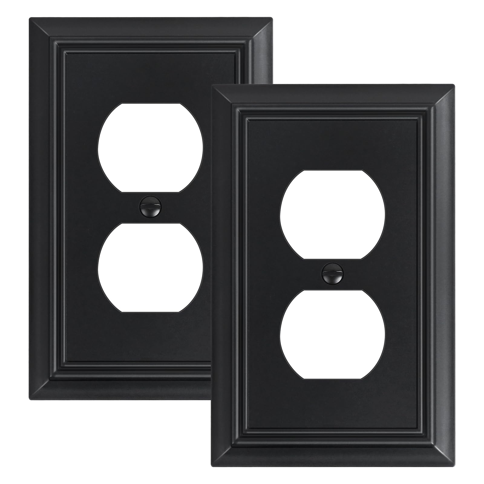Photo 1 of 2-Pack Duplex Outlet Cover Plate, Decorative Matte Black Switch Plates and Outlet Covers, Natural Bamboo Fiber Wall Plates for Electrical Outlets, 1 Gang Receptacle Cover, Corrosion Resistant