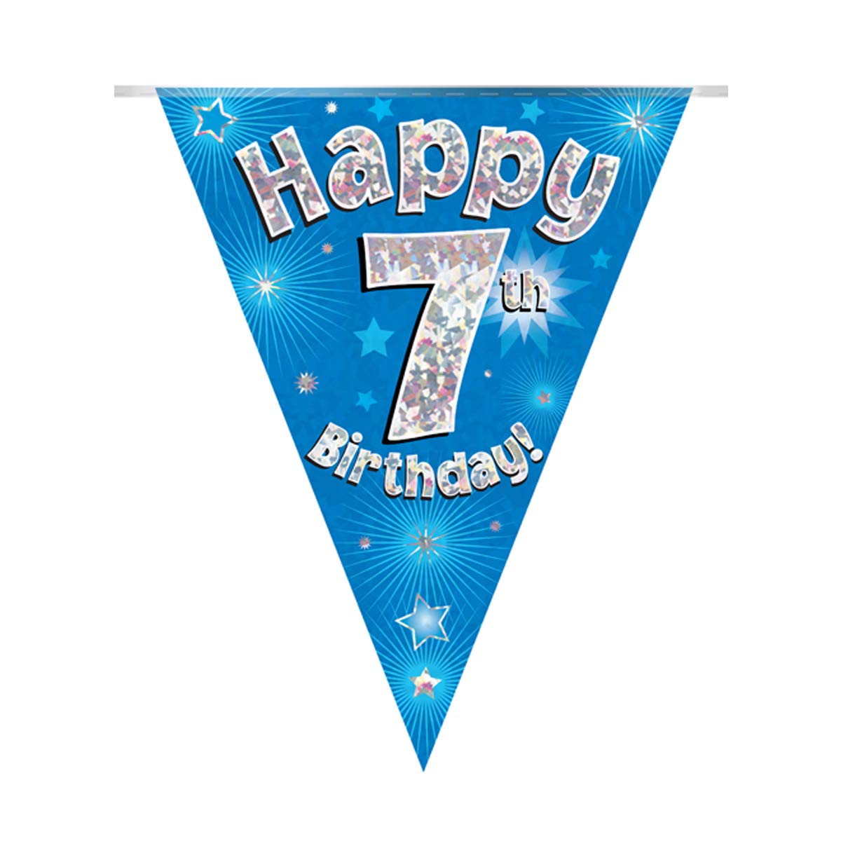 Party Bunting Happy 7th Birthday Blue Holographic 11 flags 3.9m