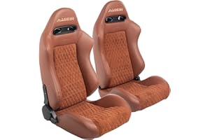 JIABEIR Universal Bucket Seats Pair Racing Seats Adjustable Car Seats Reclinable Sport Seats Brown PU Leather Dimond Stitching with Dual Lock Sliders(Not Including Seat Bracket)