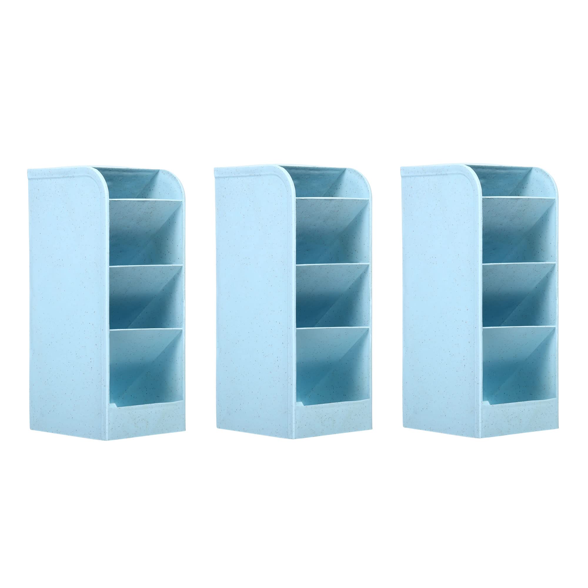PATIKIL Pen Holders, 3 Pack Plastic 4-Slot Desk Organizer Pencil Storage Box for Office Home Supplies, Blue