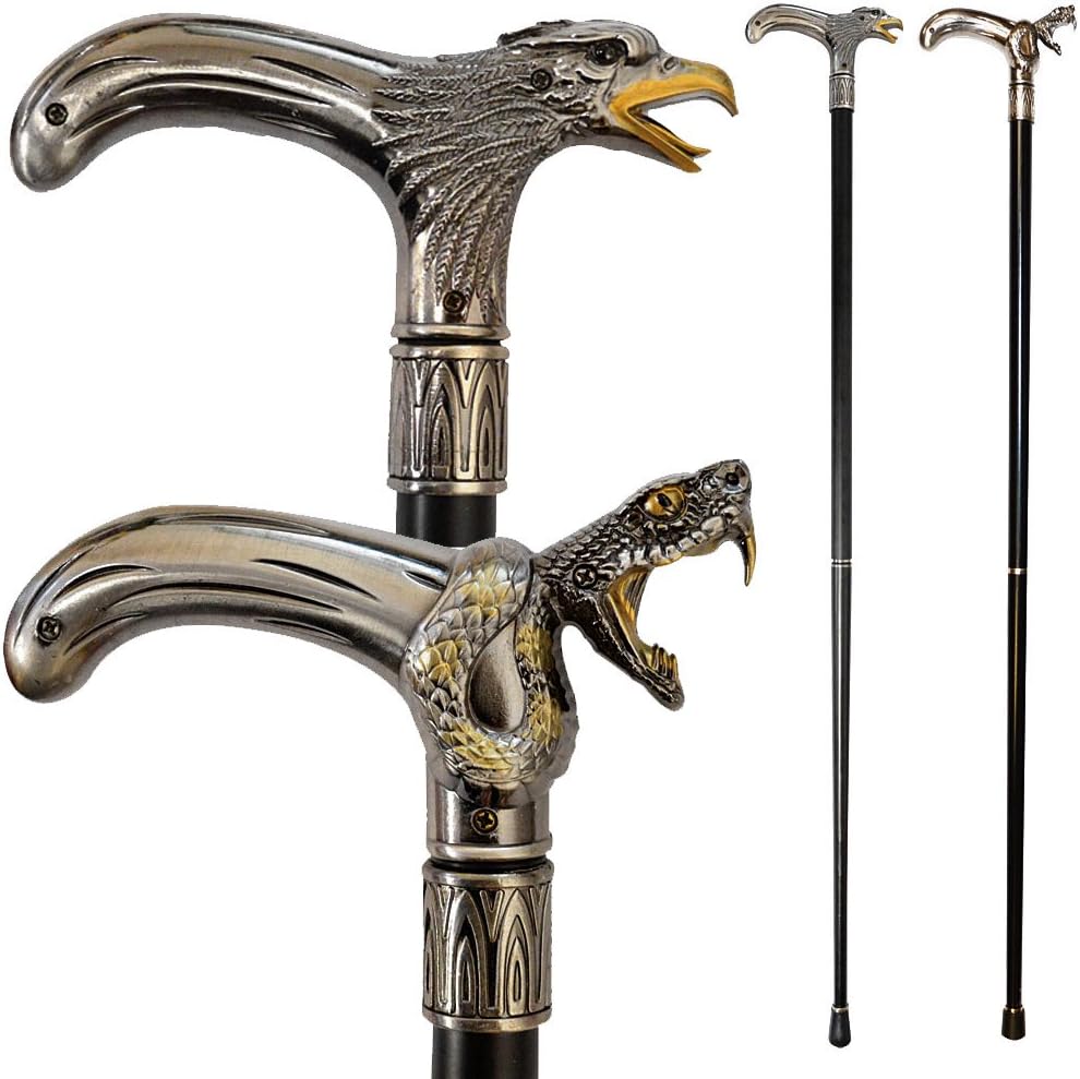 (Set) Eagle and Snake Head Canes - Detailed Collectible Walking Sticks