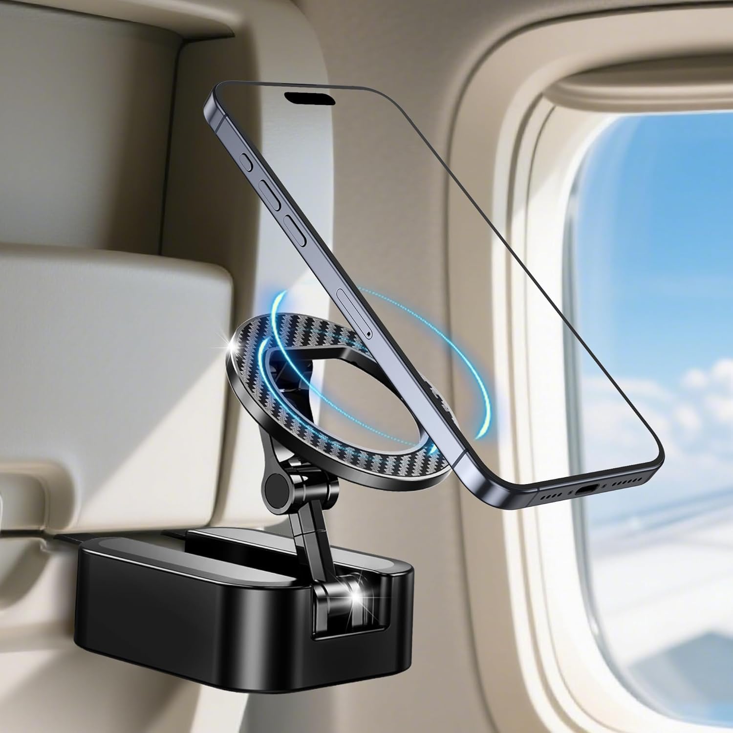 Mobile Phone Holder Aeroplane, 4 in 1 Adjustable Mobile Phone Stand, Travel Gadgets for Flight Tray, Seat Back Table Table, Compatible with iPhone 17 16 Pro Max 15 14 13 12, Galaxy S24 (HJ-025-15)