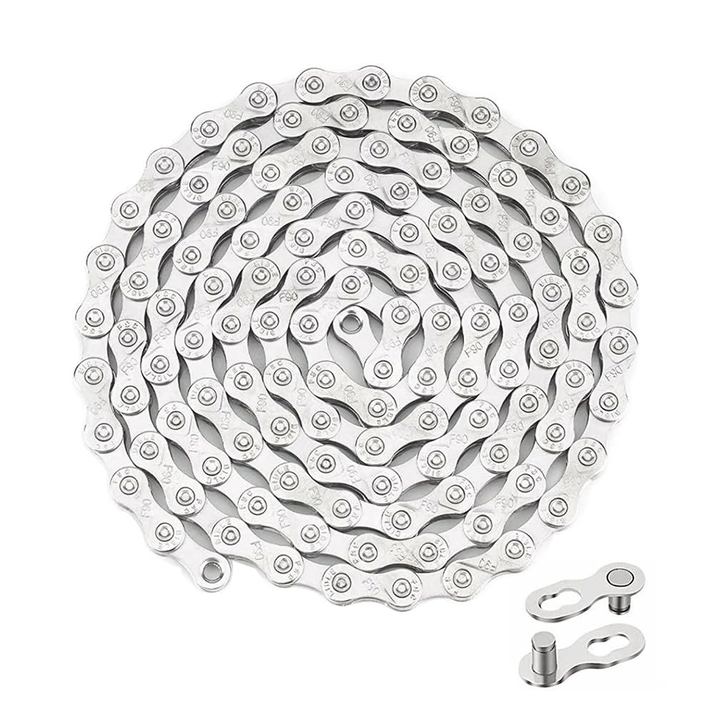 QitinDasen 9 Speed Bicycle Chain, 1/2 X 11/128 Inch 116 Links ​​Bike Chain, with 9 Speed Bicycle Chain Connector (Silver)