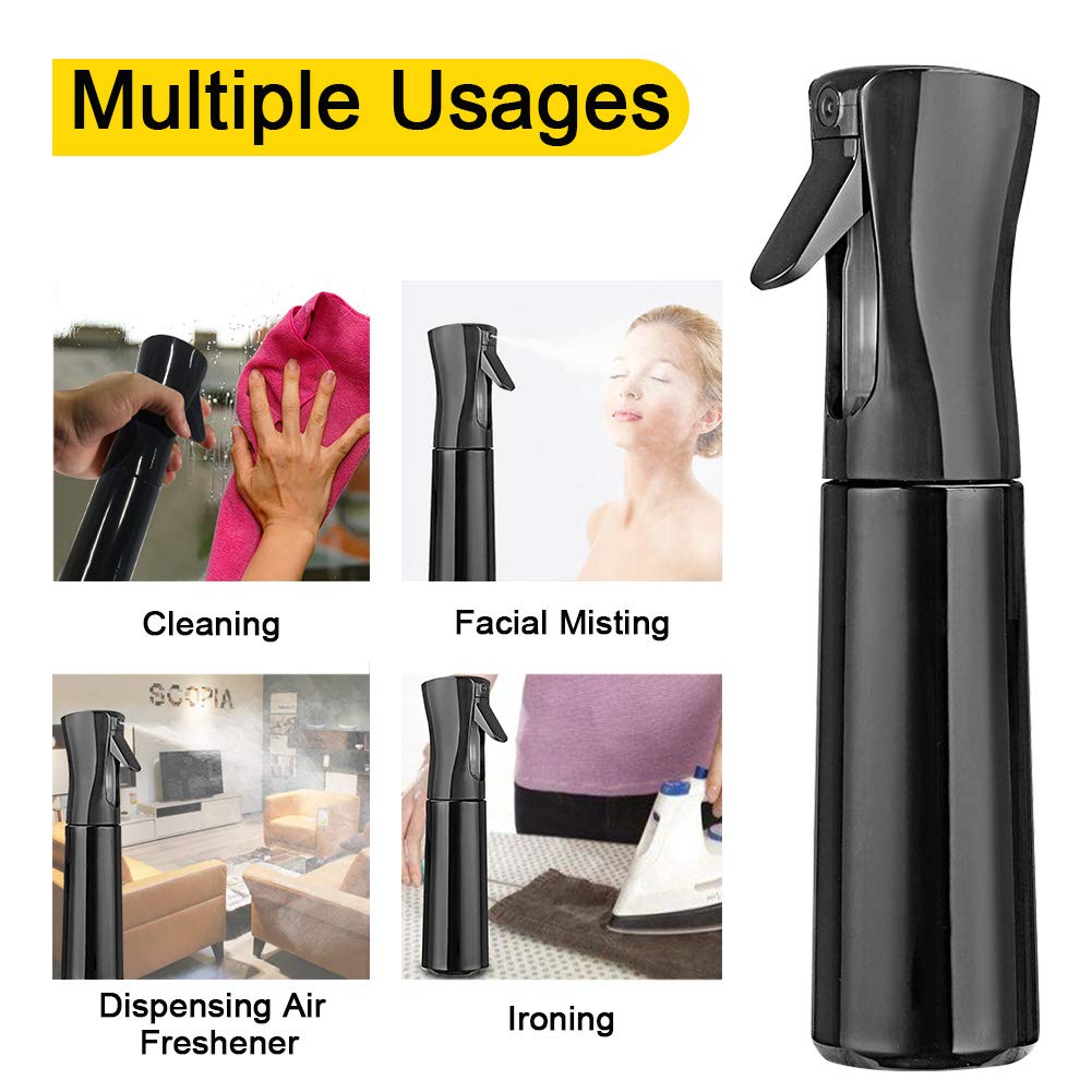 Sprayer Continuous 2Pack 300ml/10oz Hair Spray Bottle Fine Mist Water Spray Bottles Plant Mister (Black) : Beauty