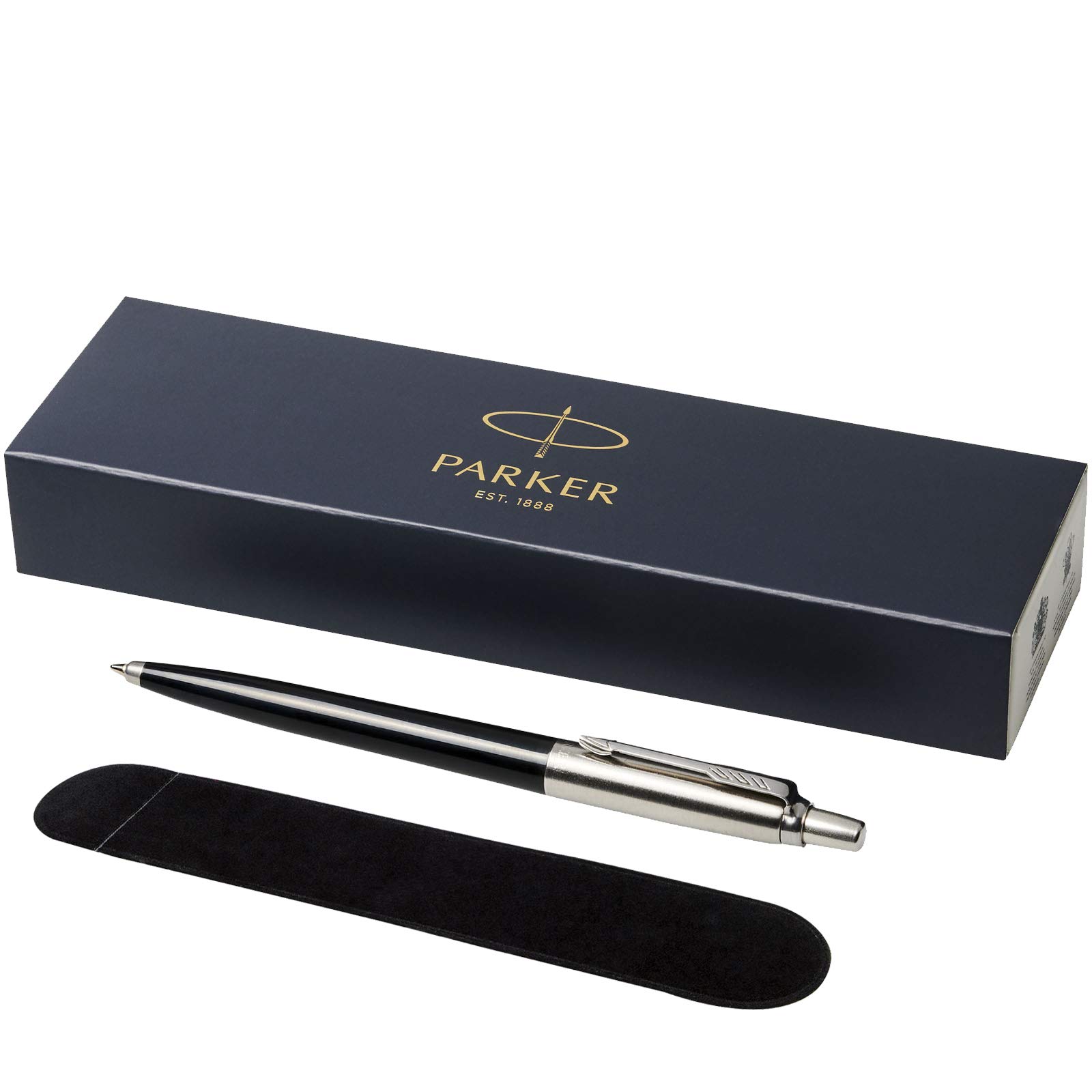 PARKER Jotter Ballpoint Pen with Velvet Pouch in Gift Box - Black Ink - Black Barrel