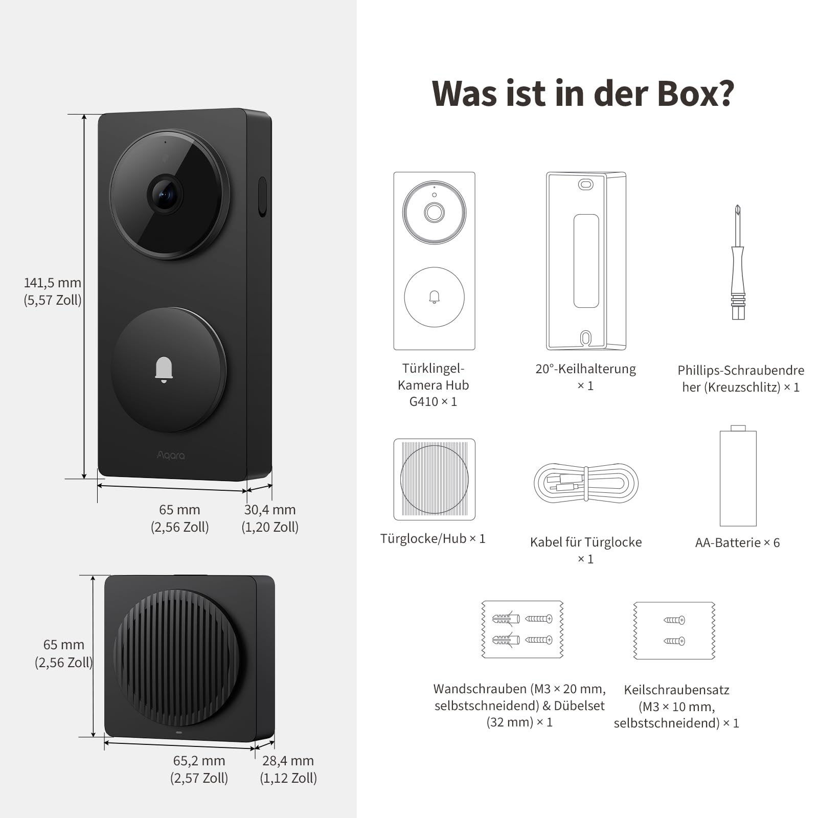 Aqara Smarte Türklingel mit Kamera G410,2K,Homekit-Sicherheits-Video,2-Wege Audio,Integrierte Matter Hub,drahtlos/draht, kompatibel Apple Home,Google,Home-Assistant,2.4/5GHz WLAN, mit Chime, Schwarz 9