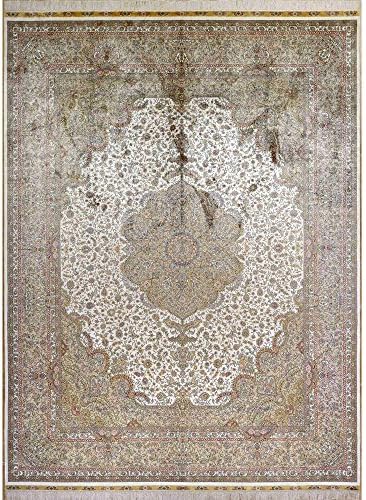 Yilong 9'x12' Persian Silk Rug Hand Made Vintage Traditional Floral Handwoven Home Carpet (9 Feet by 12 Feet, Ivory and Beige) 0331