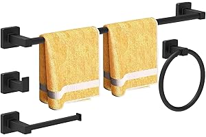 4Pcs Bathroom Hardware Set SUS304 Stainless Steel Wall Mount, Include 24" Bath Towel Bar, Hand Towel Ring, Robe Towel Hook, T