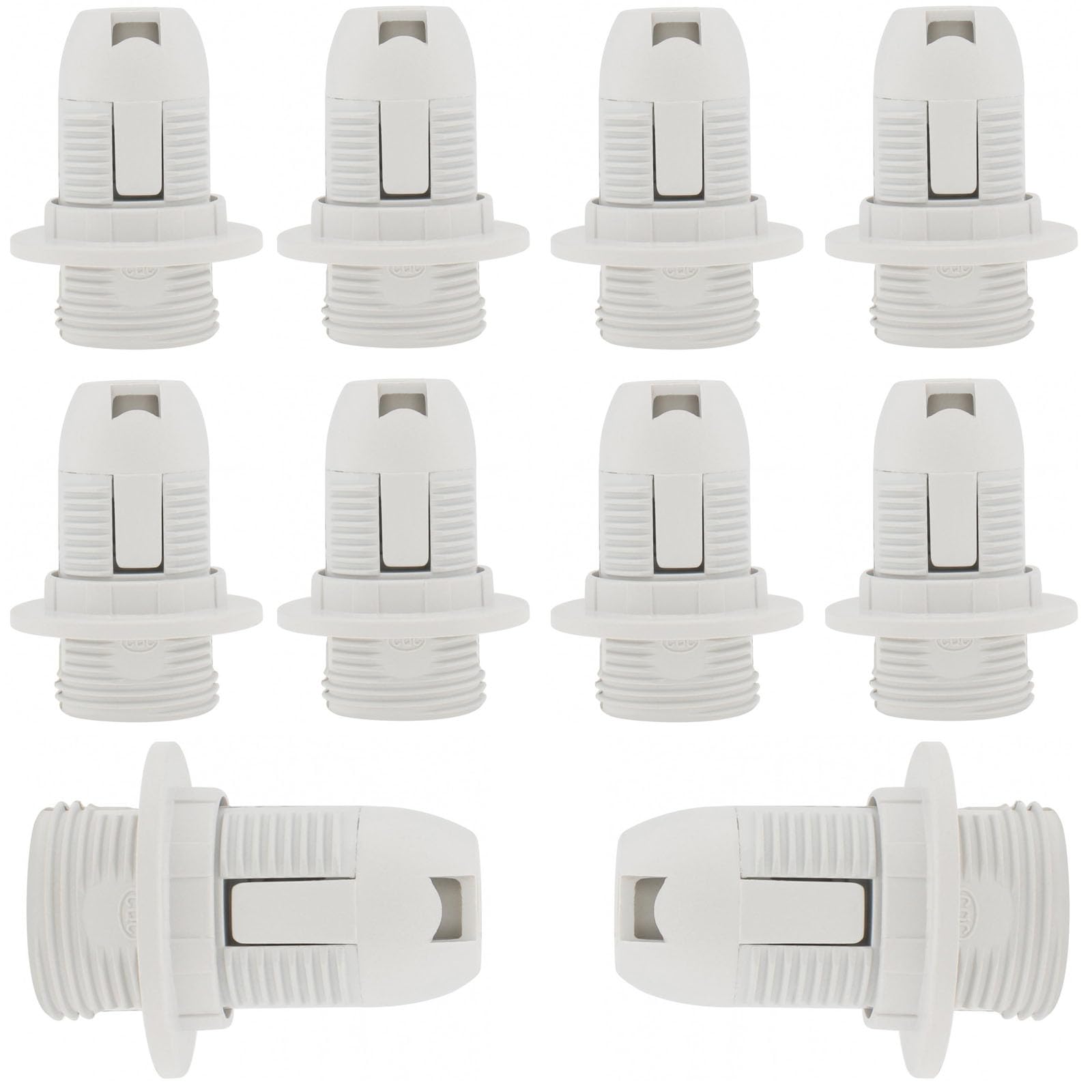 RTNLIT 10 Pcs E14 Lamp Holder, Small Edison Screw Lampholder, Plastic Shell Light Bulb Socket E14 Pendant Socket & Replacement Lampshade Ring (White)
