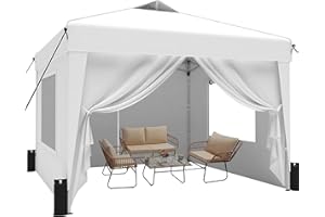 SANWAY 10x10 Pop Up Canopy Tent with Sidewalls x 4 – Easy Setup Canopy Tent, Waterproof, UV-Resistant, Portable with Carry Bag for Outdoor Events, Camping, and Backyard Parties – White