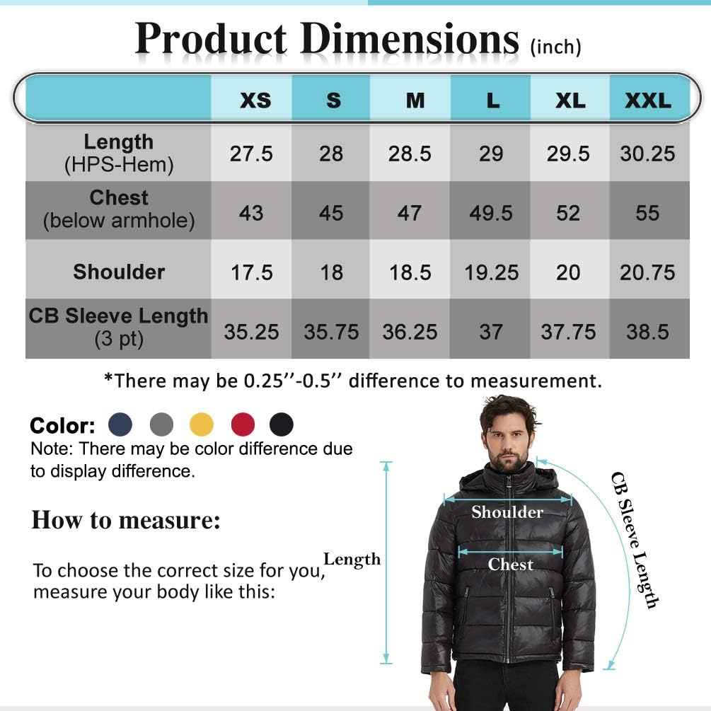 BINACL Men's Winter Jacket,Thicken Quilted Hooded Padded Down Alternative Puffer Coat(5 Color,XS-XXL): Clothing