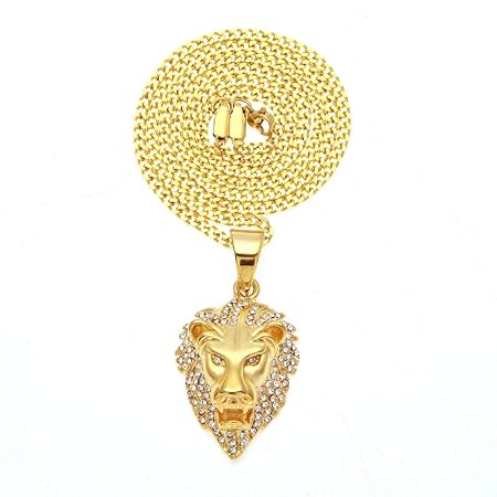YOLANDE Herren-Schmuck Gold Vergoldet oder Silber Platiniert Löwe Löwen Kopf Halskette Kette Man´s Hip Hop Geschenk für den F