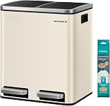 SONGMICS Dual Rubbish Bin Two Compartment 15 L Pedal Lids Soft Close