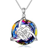 WINNICACA Celtic Love Knot Necklace 925 Sterling Silver Blue/Volcanic Crystal Celtic Necklaces for Women Irish Jewelry Gifts for Women Girls Birthday