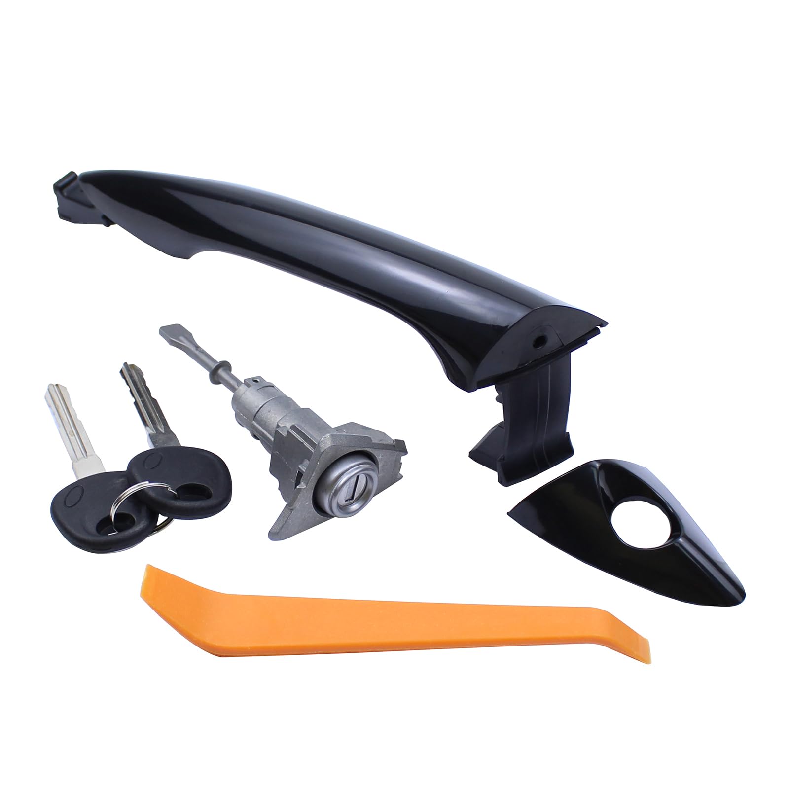 Photo 1 of MOTOKU Black Front Left Exterior Door Handle and Door Lock Cylinder w/Keys for Hyundai Elantra 2011 2012 2013 2014 2015 2016 Outer Outerside Driver Side
