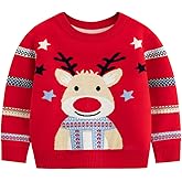 ILAVSUN Girl Ugly Christmas Sweater - Boy Double Layer Knitted Reindeer Holiday Xmas Pullover Sweater Kids 2-9 Years Old
