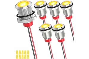MKBKLLJY 6Pcs 12mm Yellow LED Metal Indicator Light DC 12-24V 1A Waterproof Signal Lamp Pilot Dash Directional with 150mm Cab