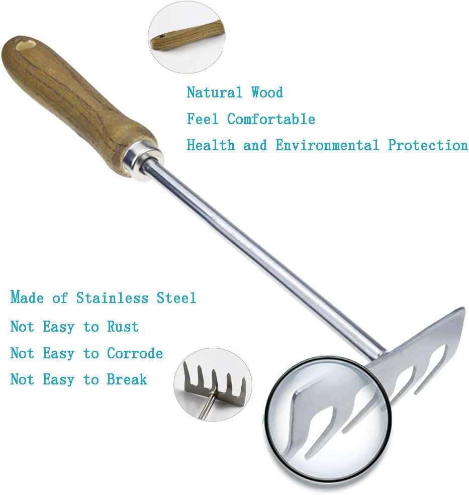 Hand Cultivator Garden Bow Rake with 5 Steel Tines, Hand Rake with Ergonomic Wooden Handle, Hand Tiller Garden Tool for Weeding and Loosens Soil : Garden & Outdoor