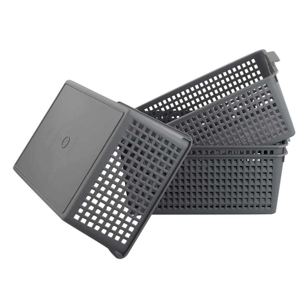 Gloreen Set of 4 Plastic Kitchen Cupboard Organizer Basket, Multipurpose Basket for Storage, Grey