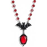 ULLKEL Gothic Bat Crystal Pendant Necklace Women Vintage Dark Style Necklace Vampire Bloody Bead Necklaces Punk Witch Jewelry Accessories Mystic Goth Necklaces for Women Halloween Costume Jewelry