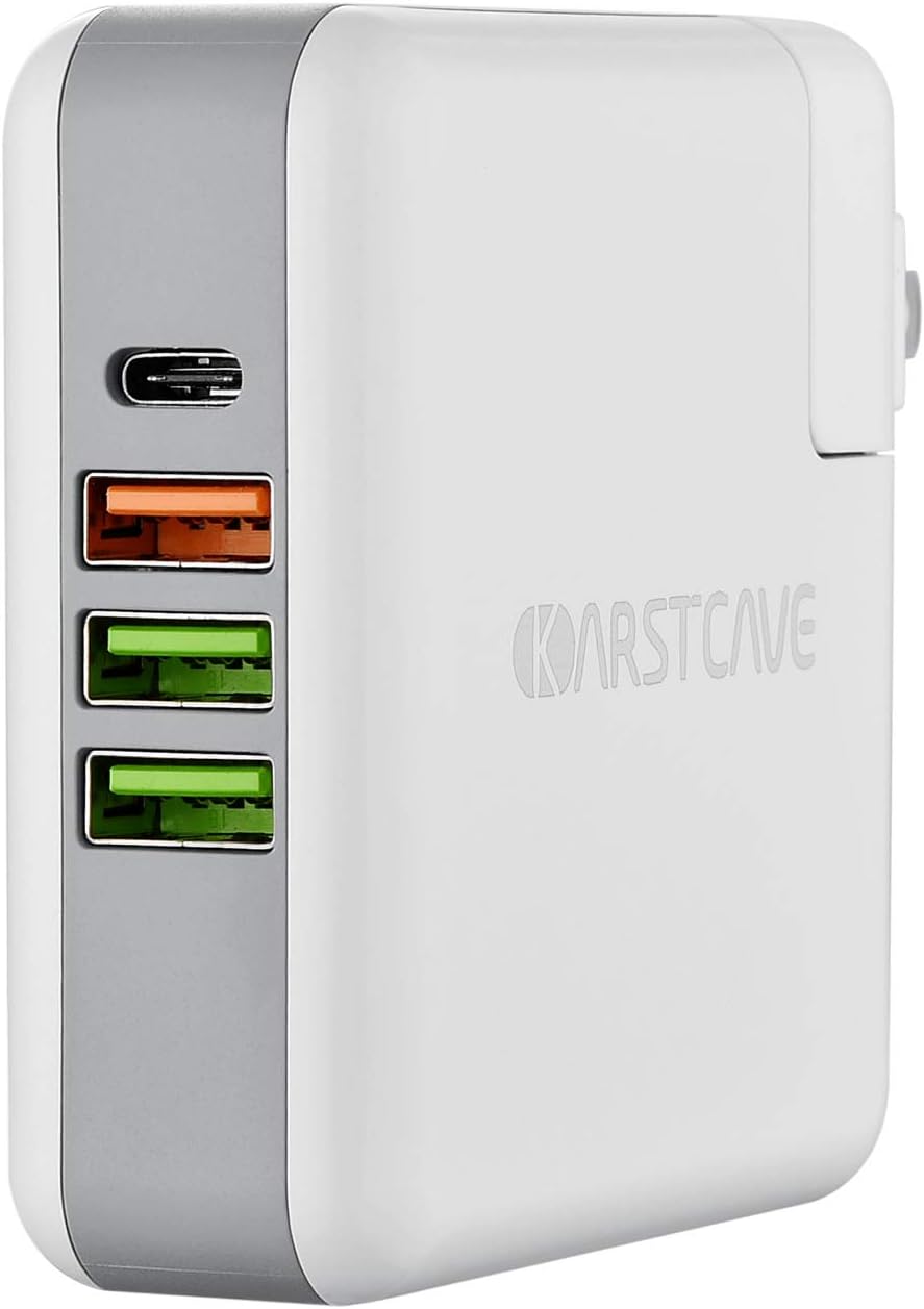 KarstCave 61W 4-Port USB Type-C Fast Wall Charger,Travel Adapter Support PD3.0 / QC3.0/FCP/PE2.0 /Protocol,for MacBook Pro/Nintendo Switch/GalaxyS8/S9,iPhone X/8/8plus Charging Station