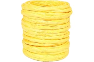 ALLWSLUCKY 15Yard Raffia Paper Ribbon, 4mm Paper String Colorful Twisted Paper Craft Rope Wrapping Ribbon for DIY Making Flower Basket, Present Wrapping,Party Decor (Yellow)